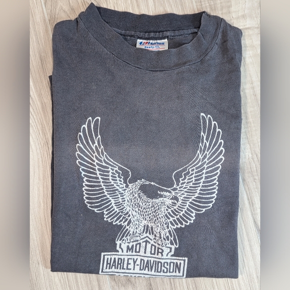 Harley Davidson T Shirt Womens Small Classic Eagle Graphic Faded Black VTG 70s - Picture 9 of 16